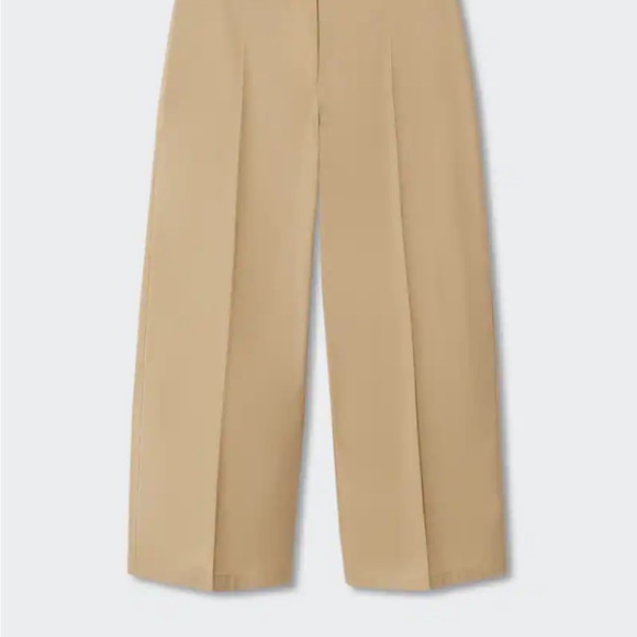 Mango Belted Khaki Cotton Wide Leg Pants - Picture 6 of 10